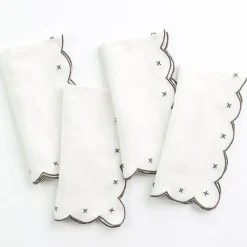 Pomegranate Inc Scalloped Knot Brown Embroidered Linen Napkin | Set of 4 Outlet