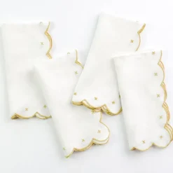 Pomegranate Inc Scalloped Knot Goldenrod Embroidered Linen Napkin | Set of 4 Sale