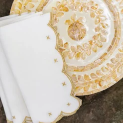 Pomegranate Inc Scalloped Knot Goldenrod Embroidered Linen Napkin | Set of 4 Sale