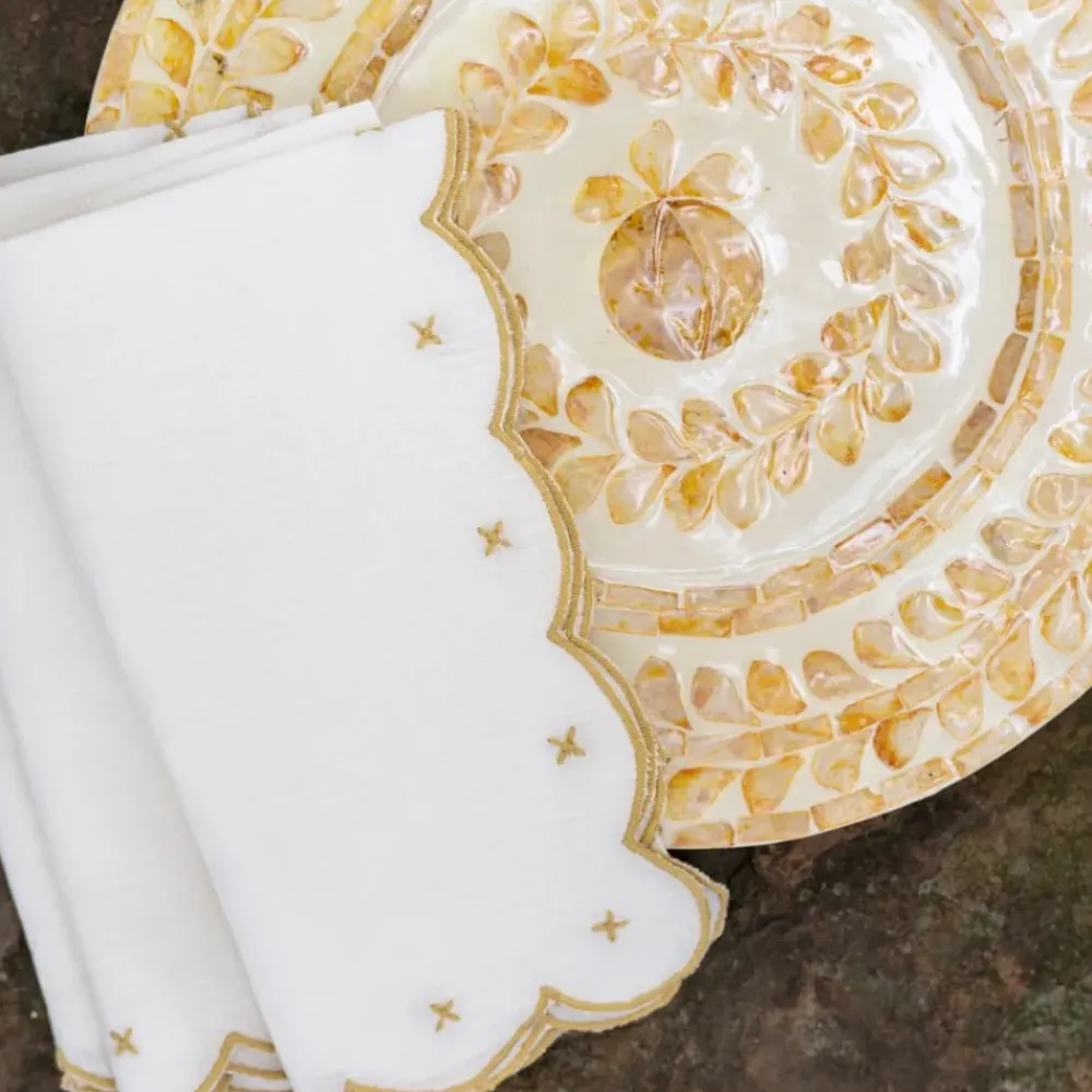 Pomegranate Inc Scalloped Knot Goldenrod Embroidered Linen Napkin | Set of 4 Sale