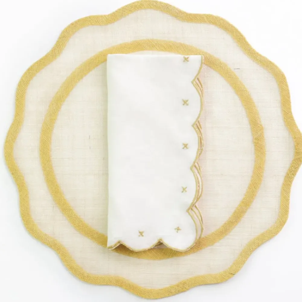 Pomegranate Inc Scalloped Knot Goldenrod Embroidered Linen Napkin | Set of 4 Sale