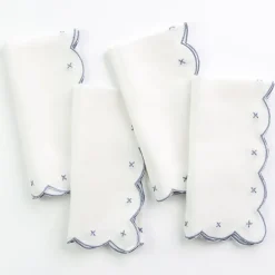 Pomegranate Inc Scalloped Knot Light Blue Embroidered Linen Napkin | Set of 4 Clearance