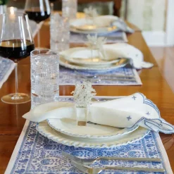 Pomegranate Inc Scalloped Knot Light Blue Embroidered Linen Napkin | Set of 4 Clearance