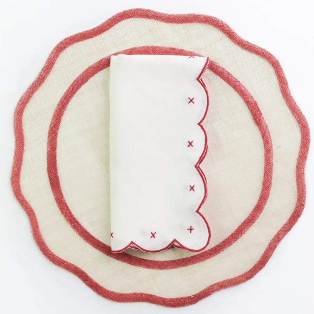 Pomegranate Inc Scalloped Knot Red Embroidered Linen Napkin | Set of 4 Hot