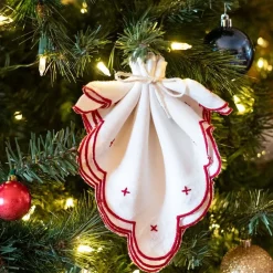 Pomegranate Inc Scalloped Knot Red Embroidered Linen Napkin | Set of 4 Hot