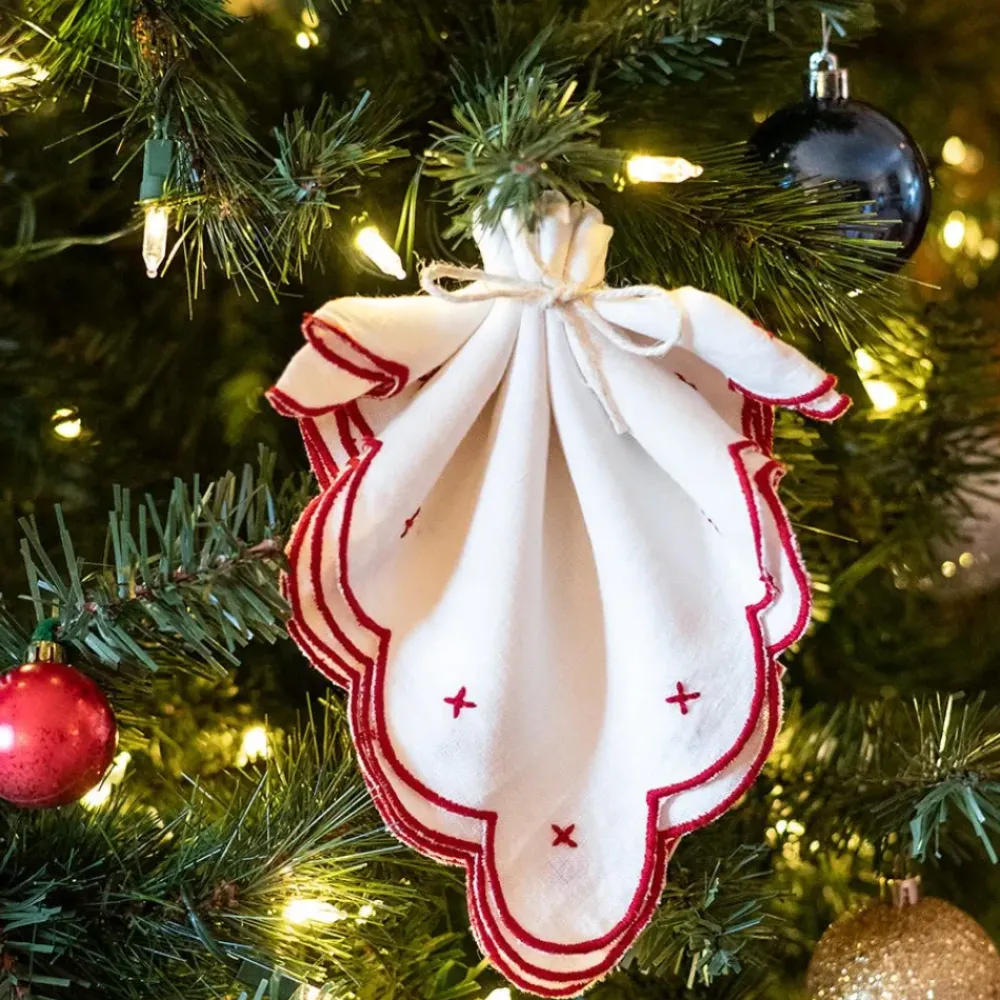 Pomegranate Inc Scalloped Knot Red Embroidered Linen Napkin | Set of 4 Hot