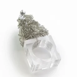 Pomegranate Inc Silver Christmas Tree Beaded Napkin Ring | Set of 4 Discount