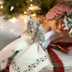 Pomegranate Inc Silver Christmas Tree Beaded Napkin Ring | Set of 4 Discount