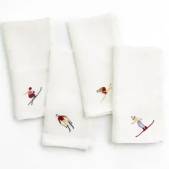 Pomegranate Inc Skiers Embroidered Linen Napkin | Set of 4 Discount