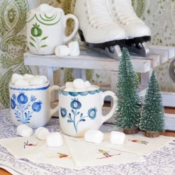 Pomegranate Inc Skiers Embroidered Linen Cocktail Napkin | Set of 4 Hot