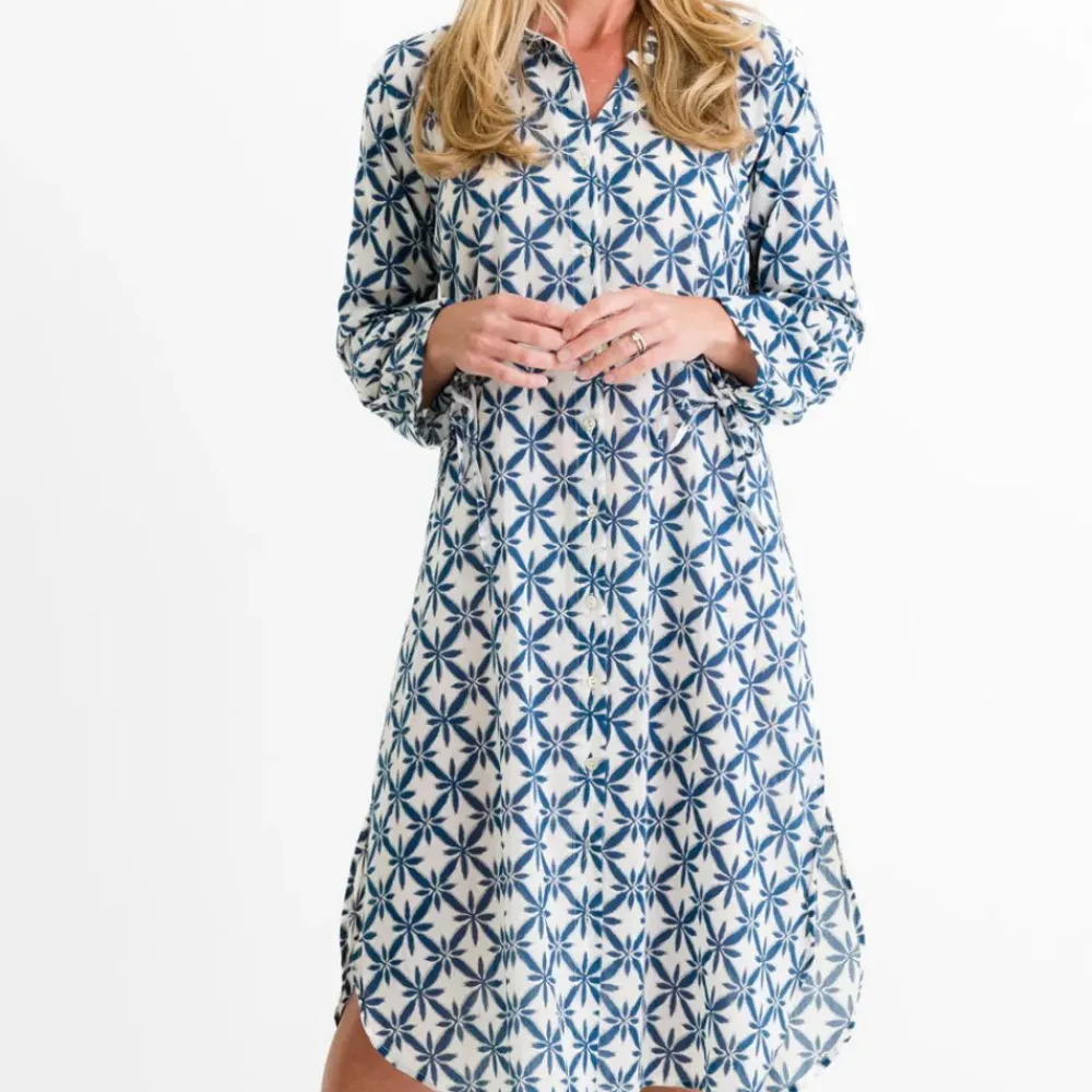 Pomegranate Inc Starburst Flower Navy Shifty Shirtdress Hot
