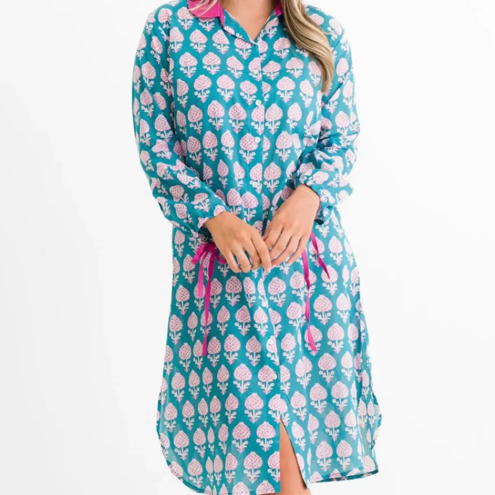 Pomegranate Inc Teal Pom Flower Shifty Shirtdress New