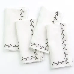 Pomegranate Inc Twig & Bud Brown Embroidered Linen Napkin | Set of 4 Best