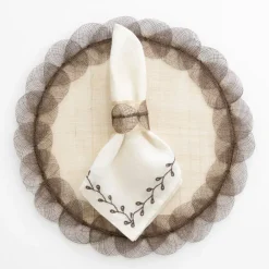 Pomegranate Inc Twig & Bud Brown Embroidered Linen Napkin | Set of 4 Best