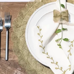 Pomegranate Inc Twig & Bud Moss Embroidered Linen Napkin | Set of 4 Online