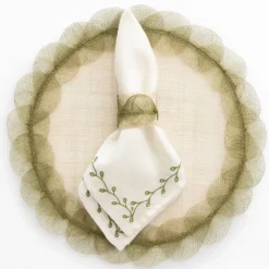 Pomegranate Inc Twig & Bud Moss Embroidered Linen Napkin | Set of 4 Online