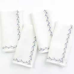 Pomegranate Inc Twig & Dot Navy & Yellow Embroidered Linen Napkin | Set of 4 Clearance