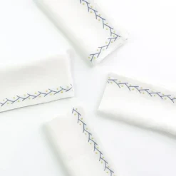 Pomegranate Inc Twig & Dot Navy & Yellow Embroidered Linen Napkin | Set of 4 Clearance