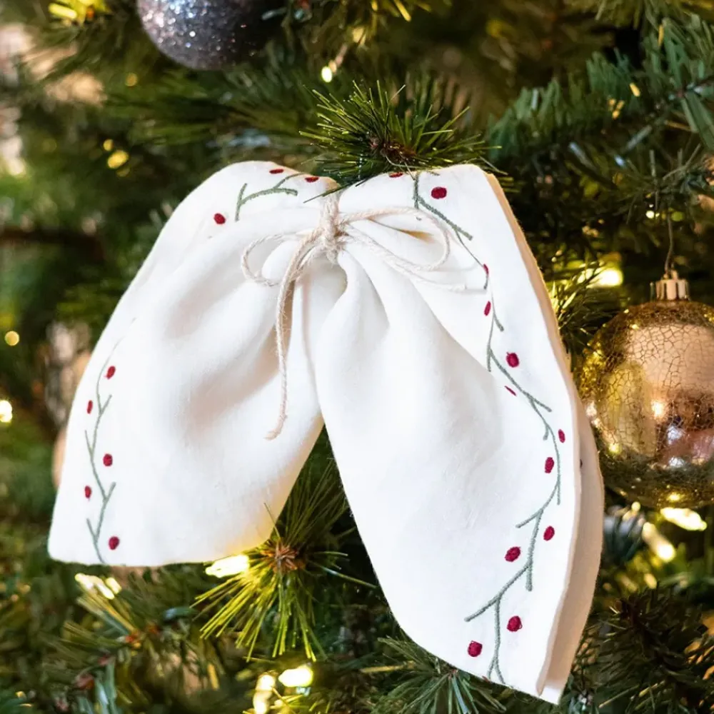 Pomegranate Inc Twig & Dot Red & Green Embroidered Linen Napkin | Set of 4 Sale