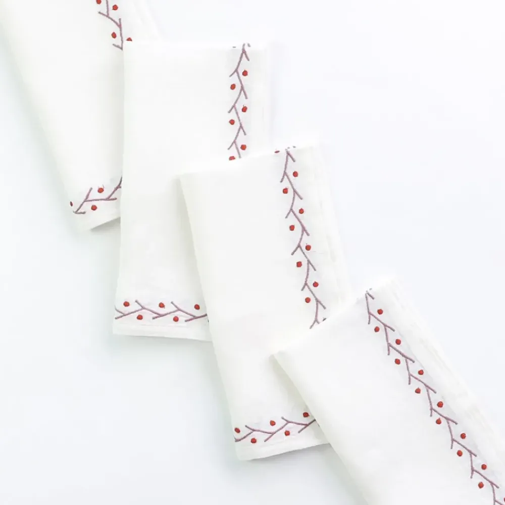 Pomegranate Inc Twig & Dot Terracotta & Mauve Embroidered Linen Napkin | Set of 4 Discount