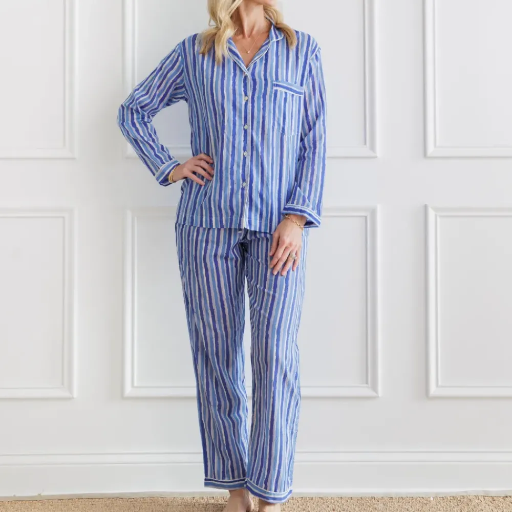 Pomegranate Inc Watercolor Blue Stripe PJ Set Clearance