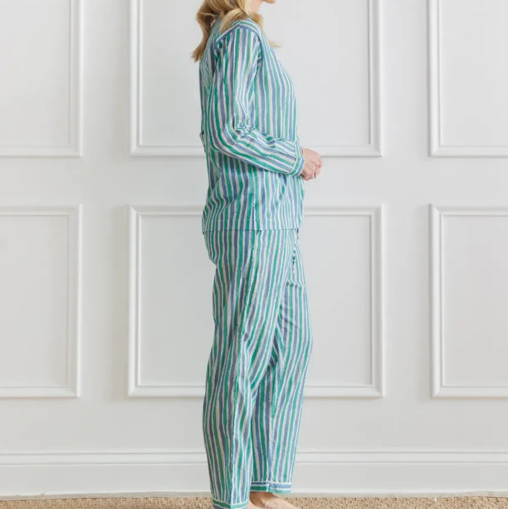 Pomegranate Inc Watercolor Green Stripe Pajama Set Outlet