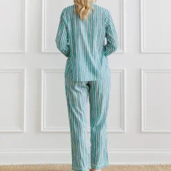Pomegranate Inc Watercolor Green Stripe Pajama Set Outlet