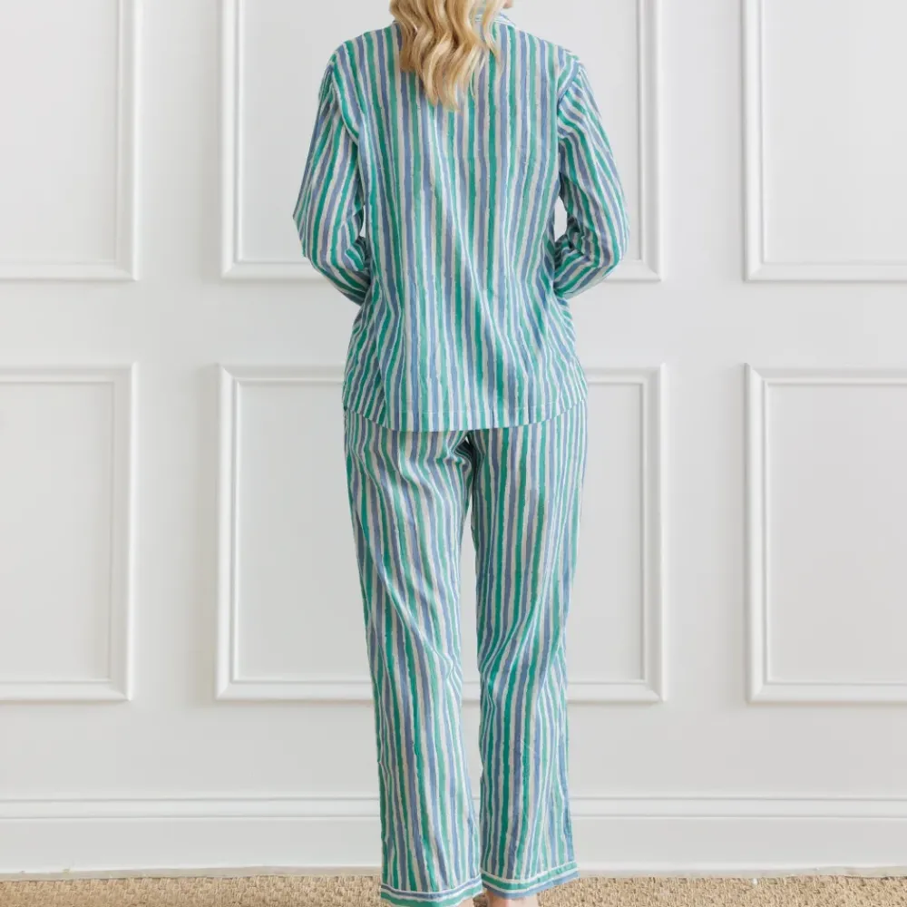 Pomegranate Inc Watercolor Green Stripe Pajama Set Outlet
