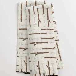 Pomegranate Inc White Linen Snaffle & Buckle Fingertip Towels Clearance