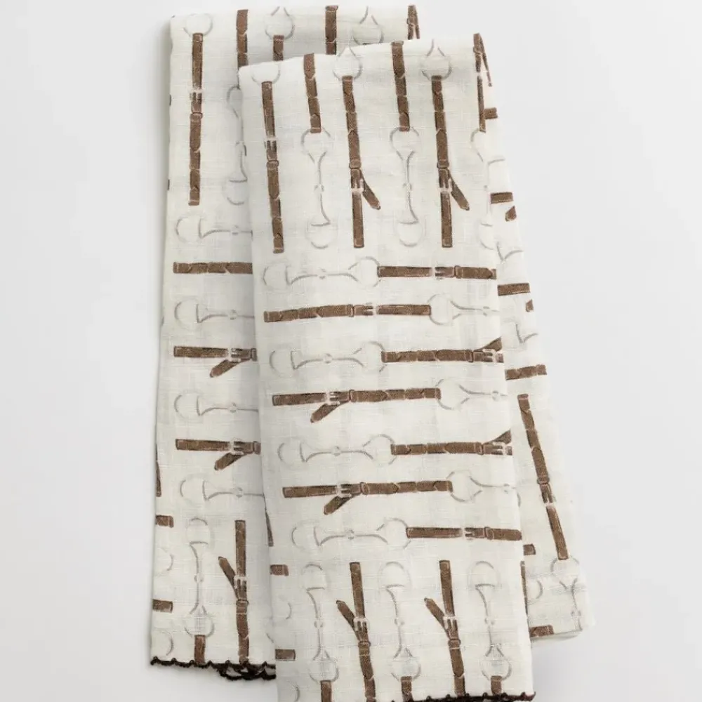 Pomegranate Inc White Linen Snaffle & Buckle Fingertip Towels Clearance