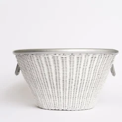 Pomegranate Inc White Wicker and Aluminum Ice Bucket with Handles Discount