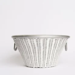 Pomegranate Inc White Wicker and Aluminum Ice Bucket with Handles Discount