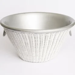 Pomegranate Inc White Wicker and Aluminum Ice Bucket with Handles Discount