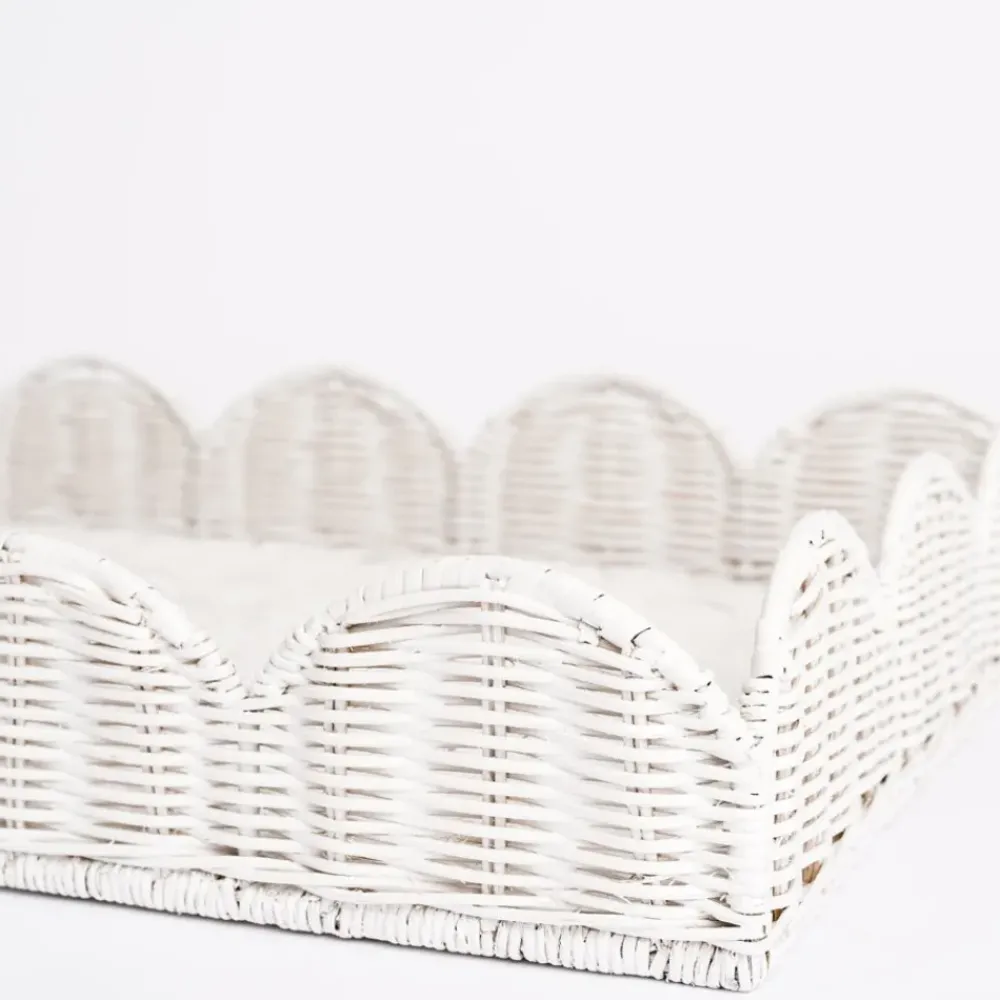 Pomegranate Inc White Wicker Scalloped Rectangle Tray Outlet