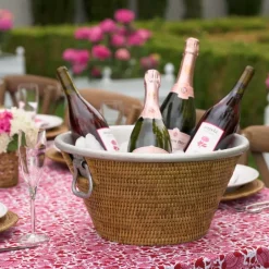 Pomegranate Inc Woven Rattan and Aluminum Ice Bucket with Handles Clearance