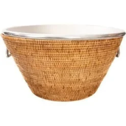 Pomegranate Inc Woven Rattan and Aluminum Ice Bucket with Handles Clearance