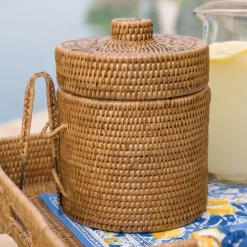 Pomegranate Inc Woven Rattan Lidded Ice Bucket Hot