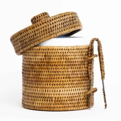 Pomegranate Inc Woven Rattan Lidded Ice Bucket Hot