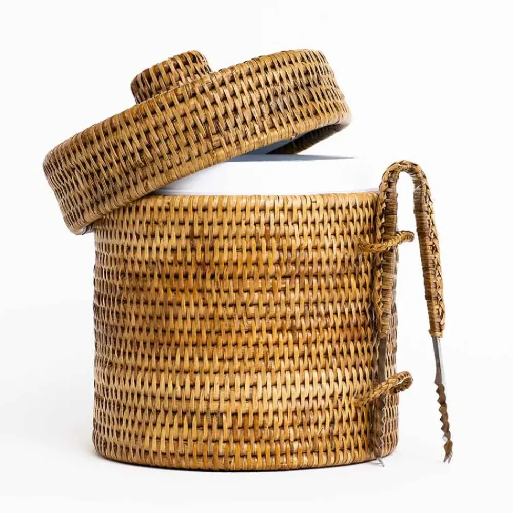 Pomegranate Inc Woven Rattan Lidded Ice Bucket Hot