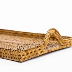 Pomegranate Inc Woven Rattan Tray with Rainbow Handle Sale