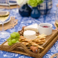 Pomegranate Inc Woven Rattan Tray with Rainbow Handle Sale