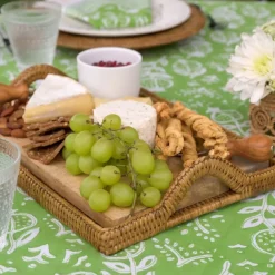 Pomegranate Inc Woven Rattan Tray with Rainbow Handle Sale