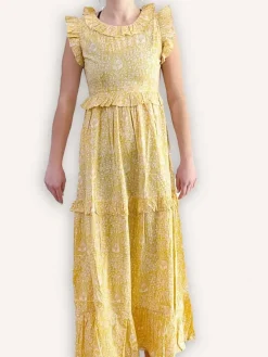 Pomegranate Inc Yellow Paisley Flounce Sleeve Dress Best