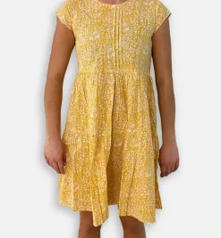 Pomegranate Inc Yellow Paisley Pintuck Cap Sleeve Dress Hot