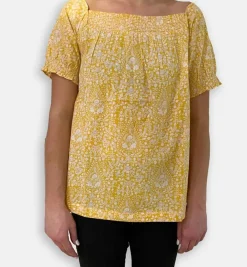 Pomegranate Inc Yellow Paisley Puff Short Sleeve Blouse