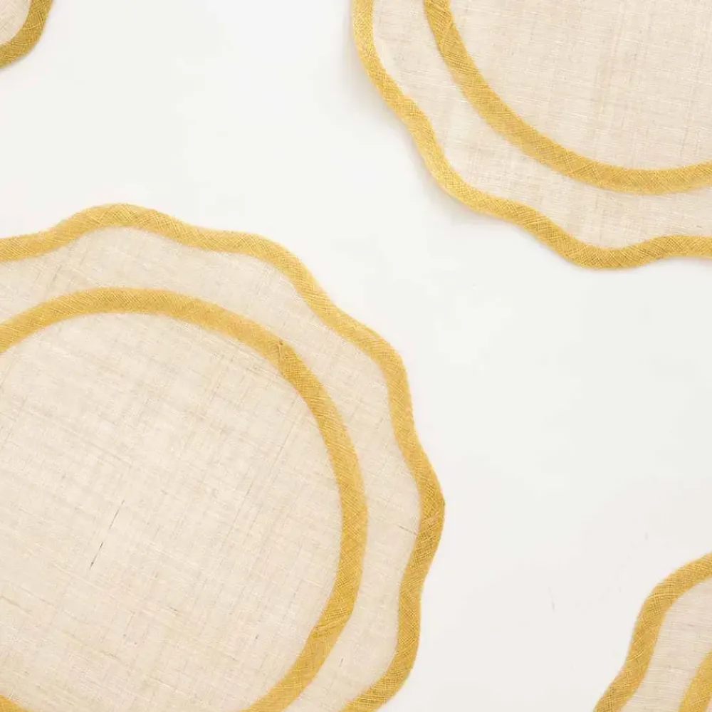 Pomegranate Inc Yellow Scallop Edge Woven Placemats | Set 4 Sale